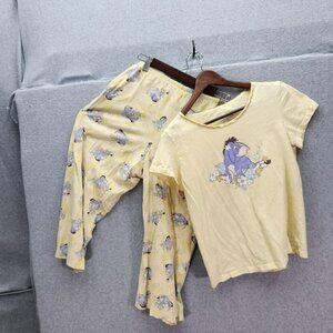 Disney Eeyore Pajama Set Womens M Yellow Sleepwear 100% Cotton